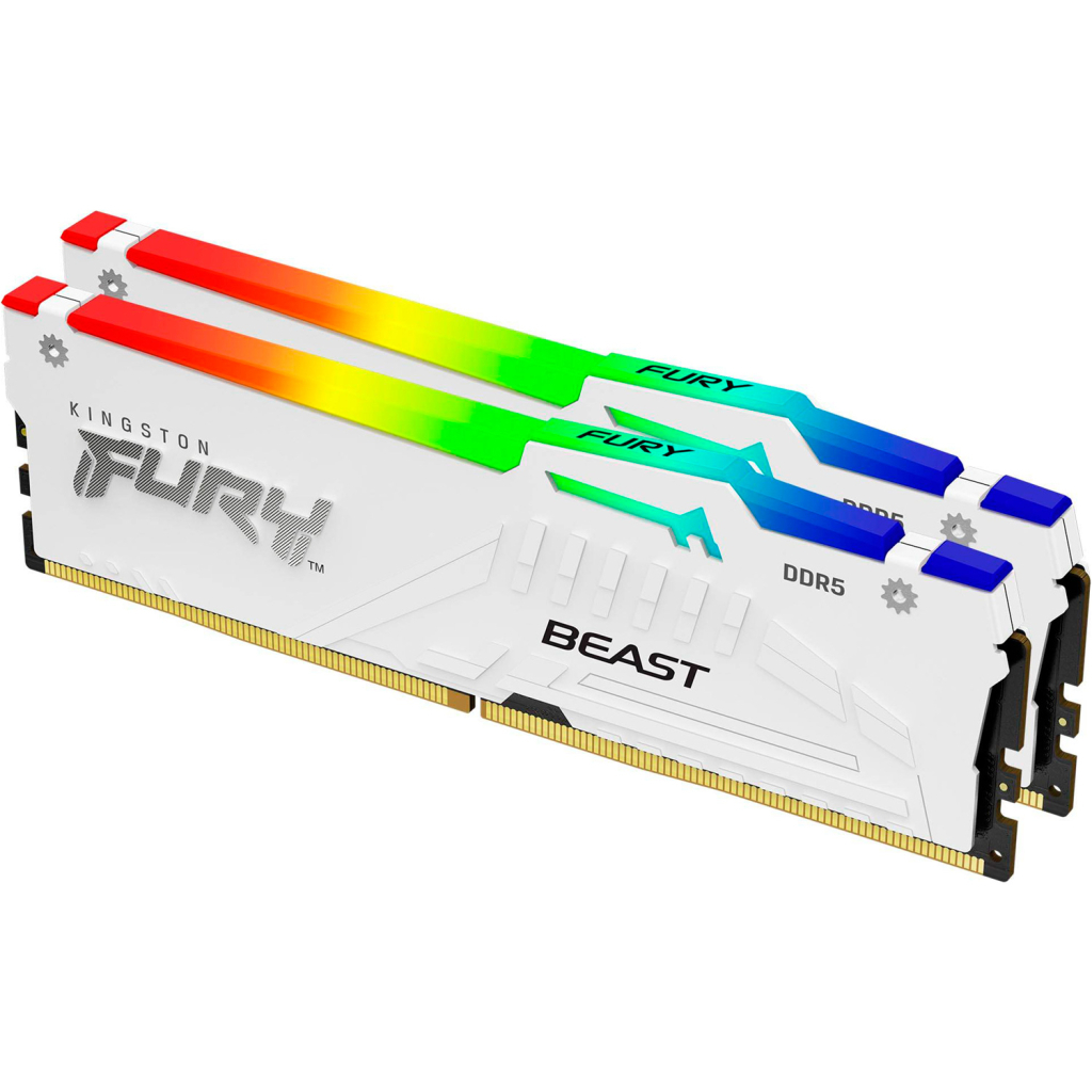 Модуль пам'яті для комп'ютера DDR5 32GB (2x16GB) 6000 MHz Beast RGB EXPO White Kingston Fury (ex.HyperX) (KF560C36BWE2AK2-32) - зображення 1