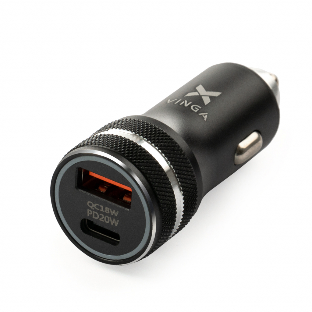 Зарядний пристрій Vinga QC3.0 + PD Quick Car Charger aluminium 36W Max black (VCCQPAC) - зображення 3
