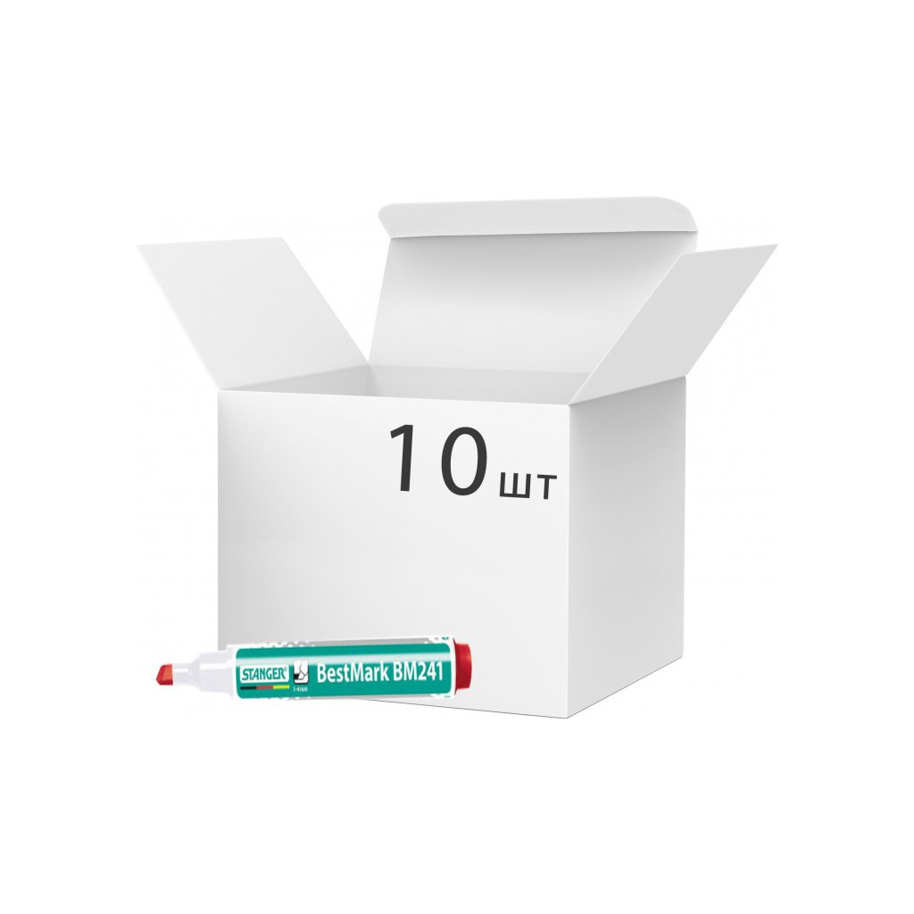 Маркер Stanger для сухостираємих дощок, 1-4 мм клин. накінечник червоний 10 шт (MARKER-BOA-STM241R10) - зображення 1