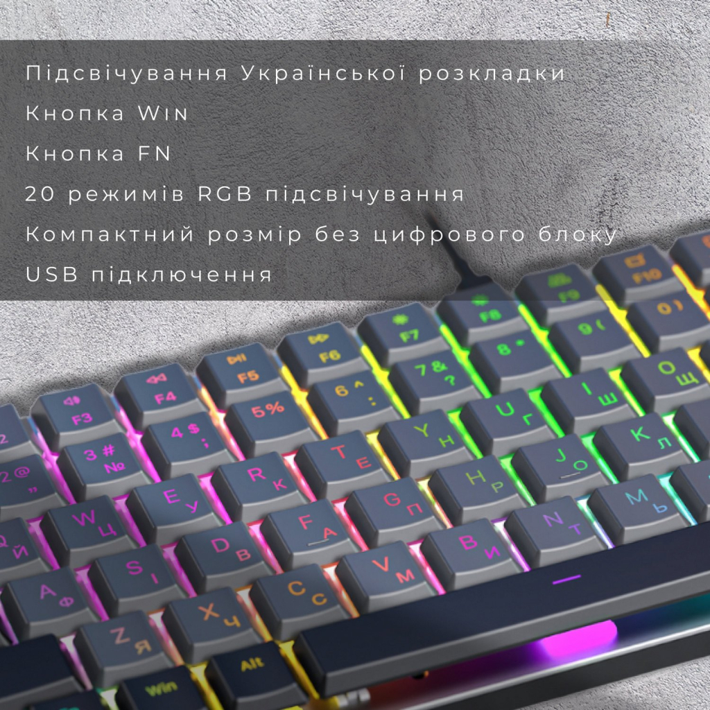 Клавіатура GamePro MK141R Red Swich Low Profile RGB USB Dark Gray (MK141R) - зображення 9