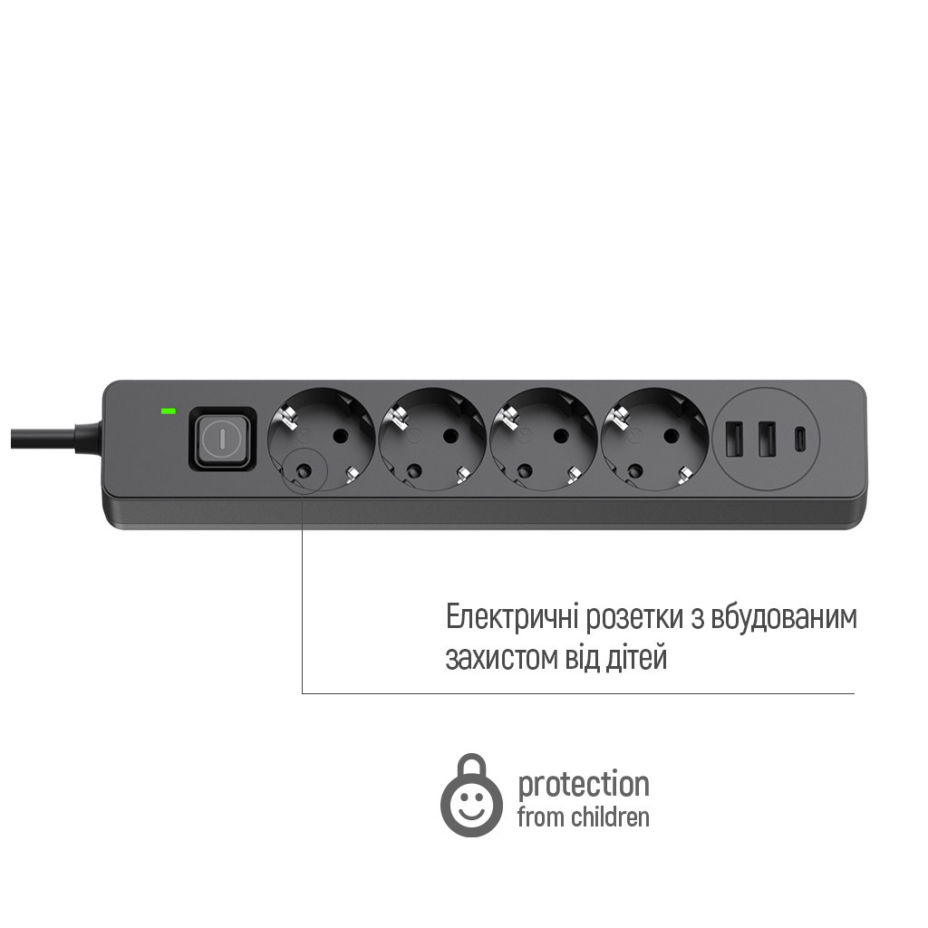 Мережевий фільтр живлення ColorWay CW-CHE435PDB, 4 розетки/3USB 5M (CW-CHE435PDB) - зображення 7