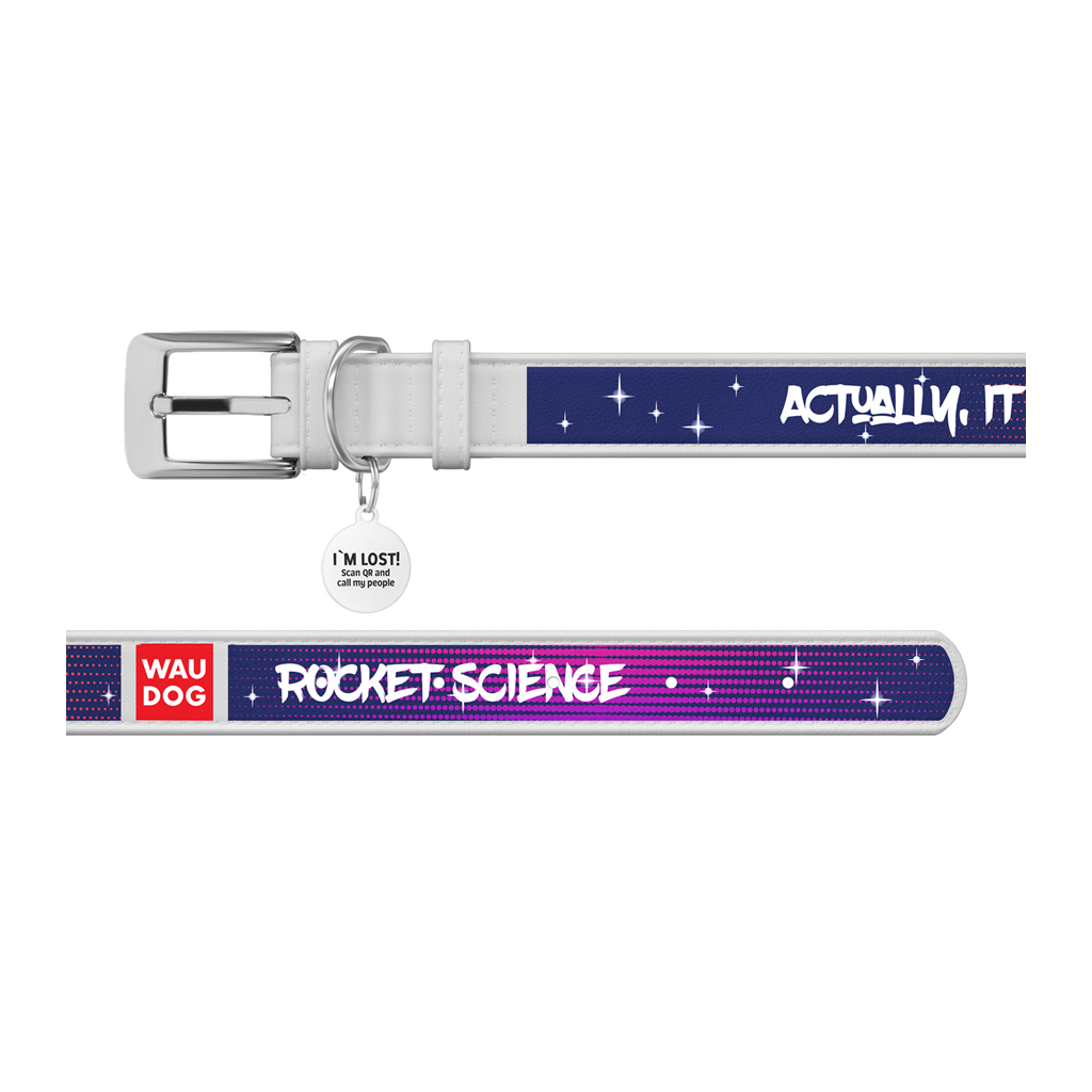Нашийник для тварин WAUDOG Design "Космос. Ракетобудування" Ш 12 мм Д 18-24 см білий (0012-0124-15) - зображення 3