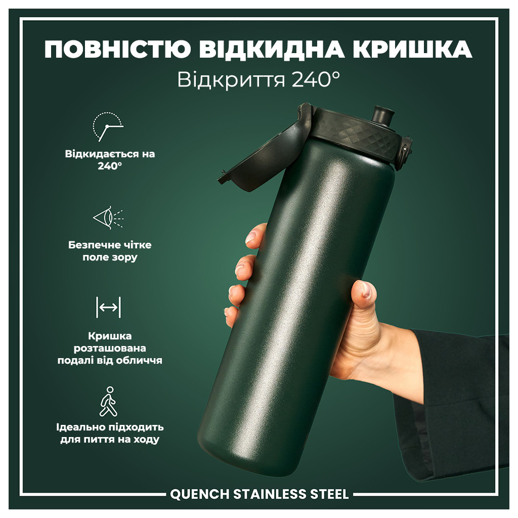 Пляшка для води ION8 OneTouch Stainless Steel 1200 мл Dark Green (I8SS1000DGRE) - зображення 3