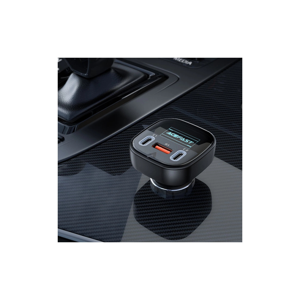 Зарядний пристрій Acefast B5 Car Charger 2xUSB-C + 1xUSB-A 101W OLED smart display Metal Black (6974316281436) - зображення 5