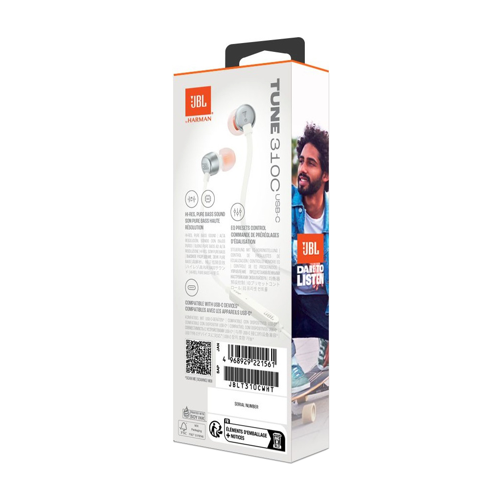 Навушники JBL Tune 310C USB-C White (JBLT310CWHT) - зображення 10