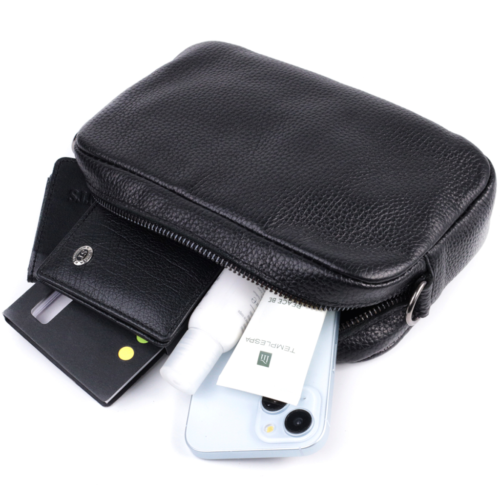 Сумка Shvigel Крос-боді з зернистої натуральної шкіри Чорна (22842) - зображення 8