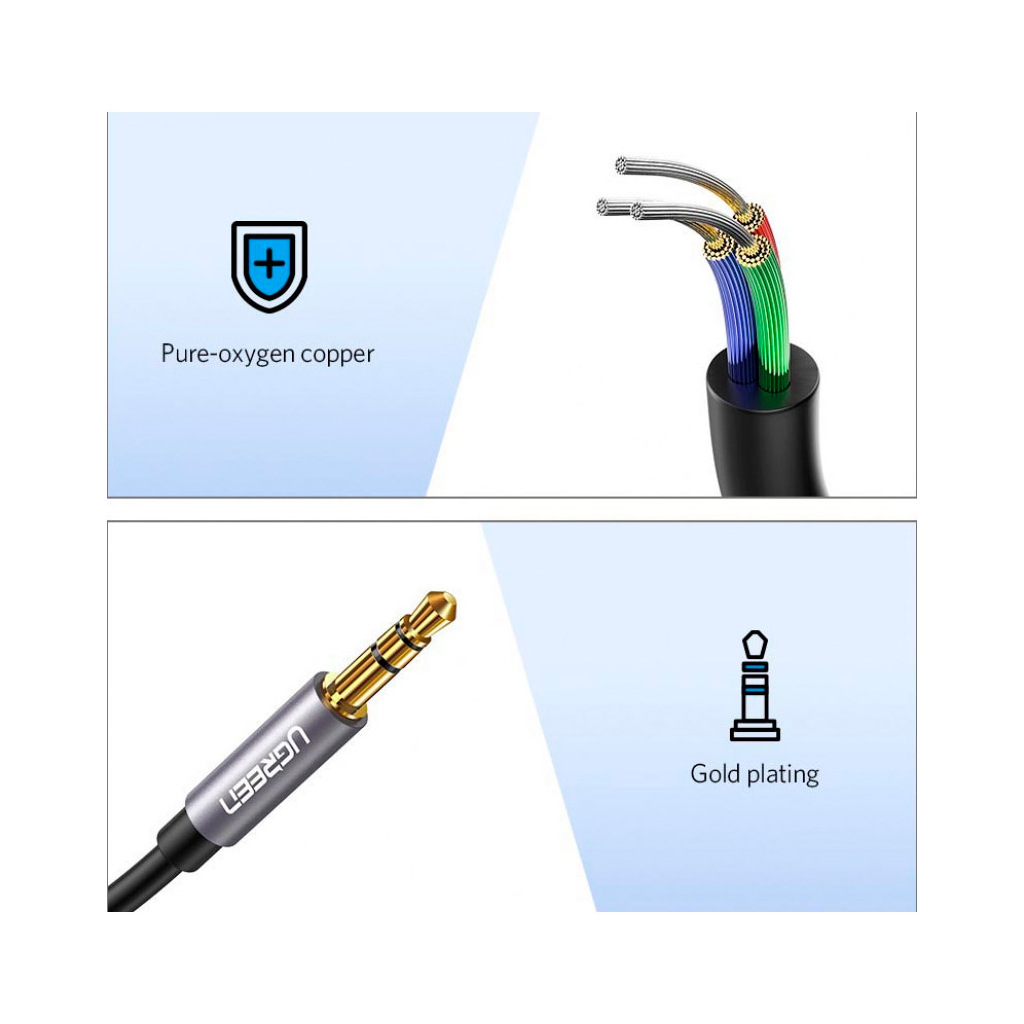 Кабель мультимедійний 3.5mm M to 3.5mm F 2.0m AV118 gray Ugreen (10594) - зображення 8