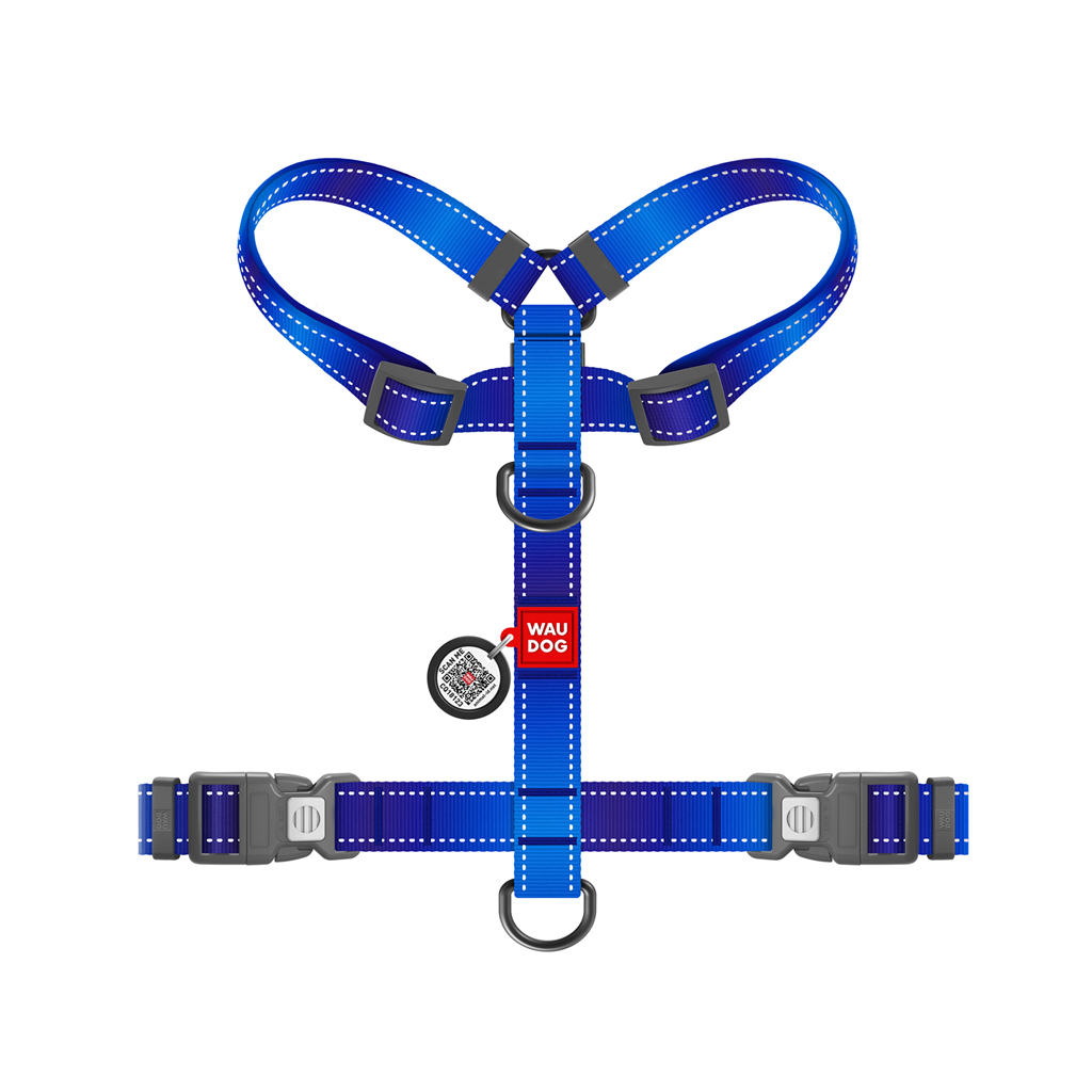 Шлея для собак WAUDOG Nylon Mono анатомічна H-подібна з QR паспортом, пластиковий фастекс, XL синя (545912) - зображення 3