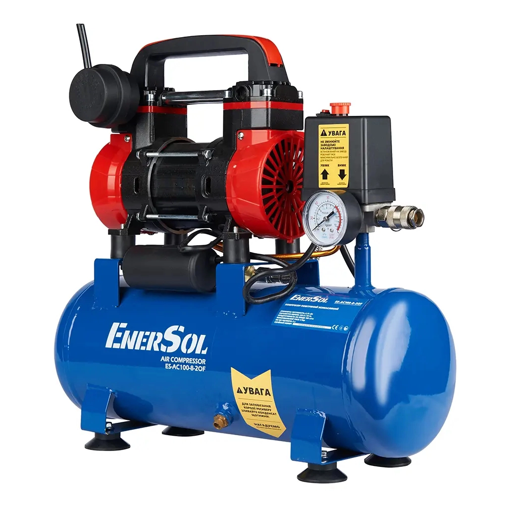 Компресор Enersol ES-AC100-8-2OF, 100 л/хв, 0.75 кВт, ресівер 8л. (ES-AC100-8-2OF) - зображення 2