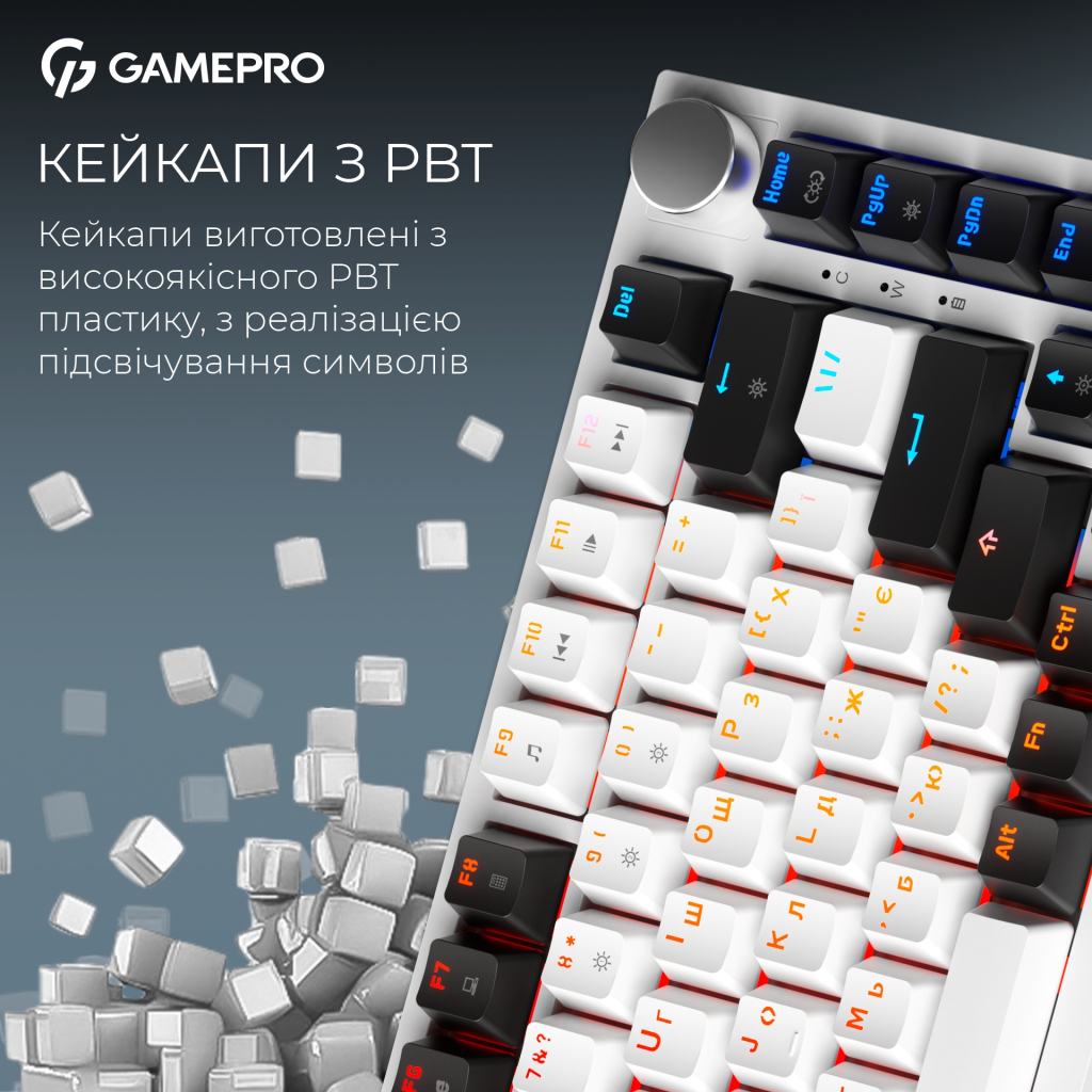 Клавіатура GamePro Asgard Valhalla MK160W Pro 75 RGB Wireless/Bluetooth/USB White (MK160W Pro) - зображення 7