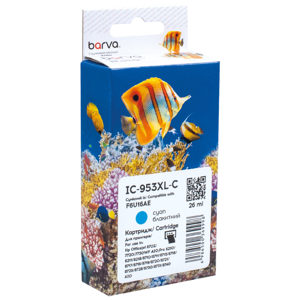 Картридж Barva HP 953XL (F6U12AE/F6U16AE) 1600 c, Cyan (IC-953XL-C) - зображення 1