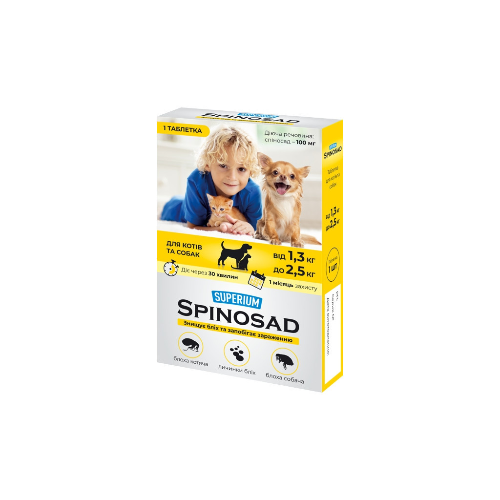 Таблетки для тварин Superium Spinosad від бліх для кішок і собак вагою 1.3-2.5 кг (4823089337807) - зображення 1