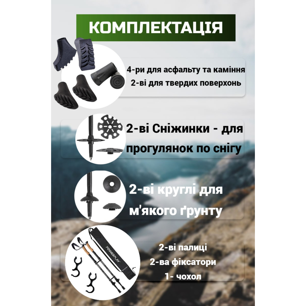 Трекінгові палиці PowerPlay 9110 Friluftsliv Black/White 80-135 см (PP_9110_Friluftsliv) - изображение 5