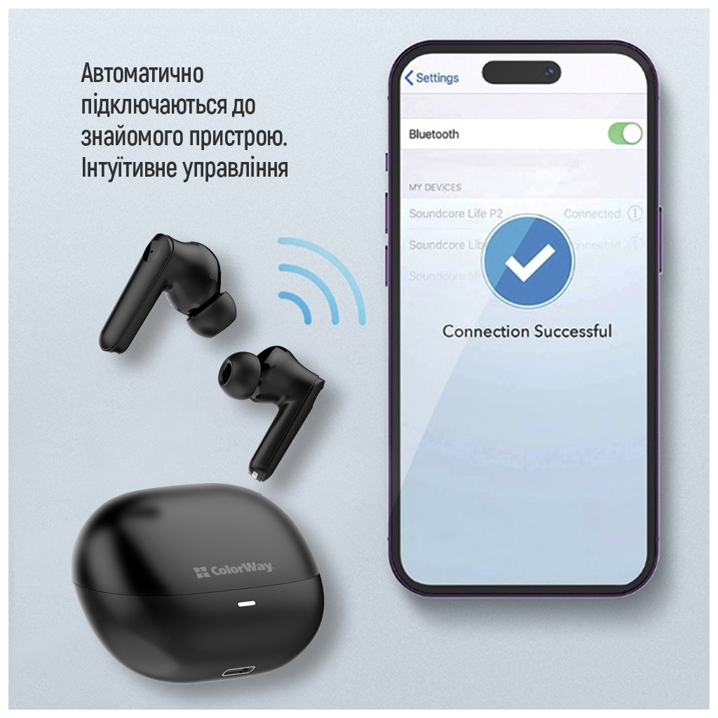 Навушники ColorWay Slim TWS-1 Earbuds Long Life Black (CW-TWS1BK1) - зображення 9