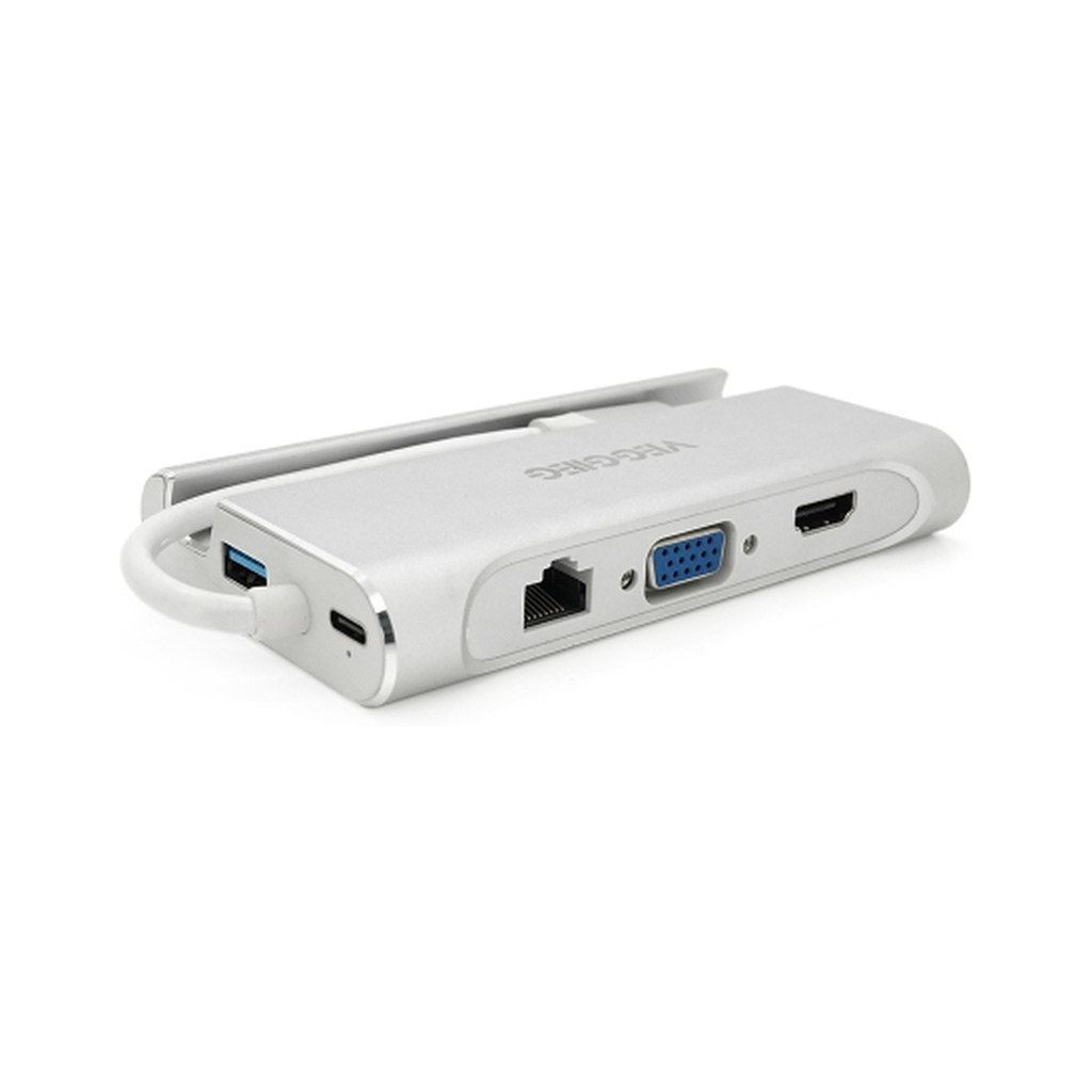Концентратор VEGGIEG USB-C 5-in-1 USB-C + 3xUSB 3.0 + HDMI + RJ45 0.1m silver (TC07-S) - зображення 1