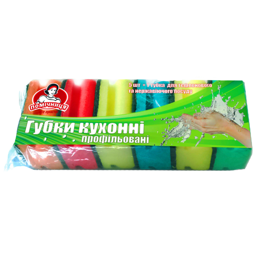 Губки кухонні Помічниця Профільовані 100 х 70 х 45 мм 5 шт. (4820164963364) - изображение 1