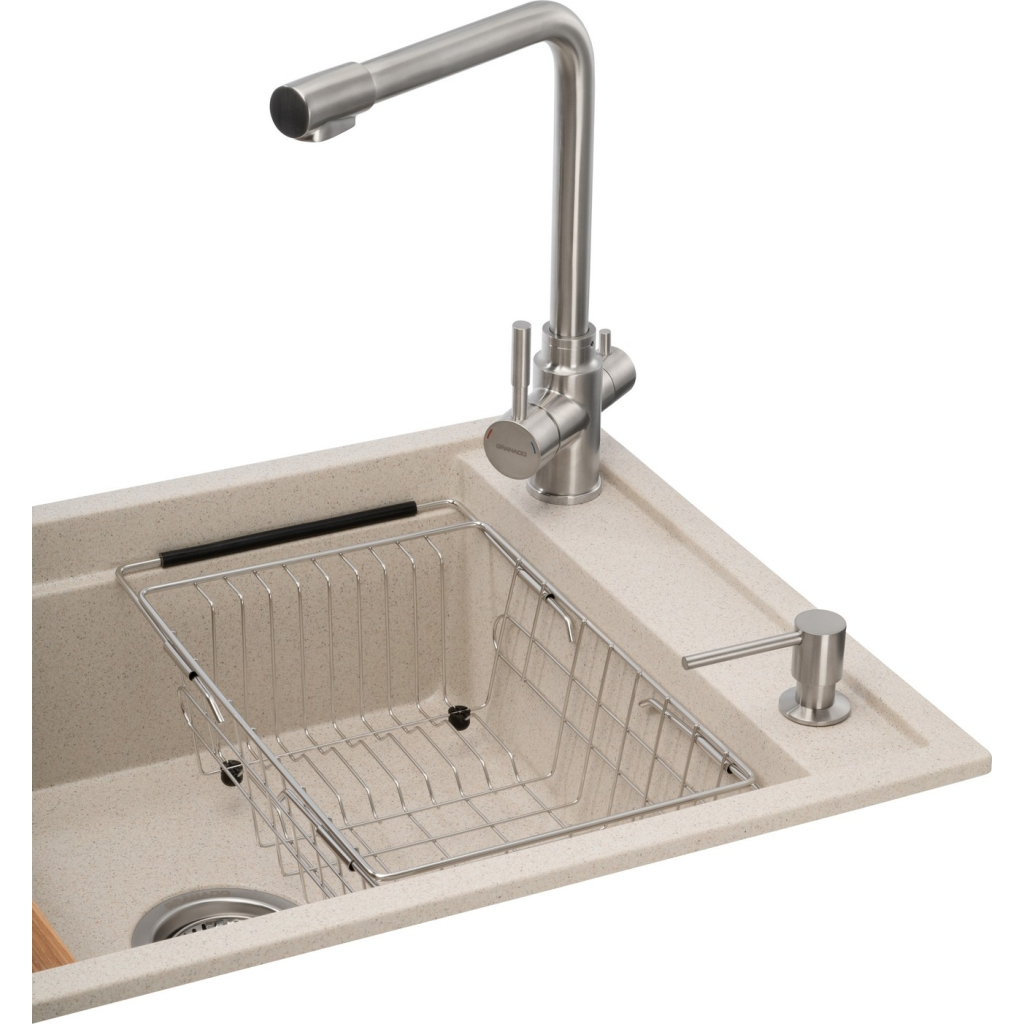 Мийка кухонна GRANADO Optimal Estella terra (+ змішувач Badalona LUX inox + дозатор Redondo inox + кошик+дошка) (ksg0203) - зображення 3