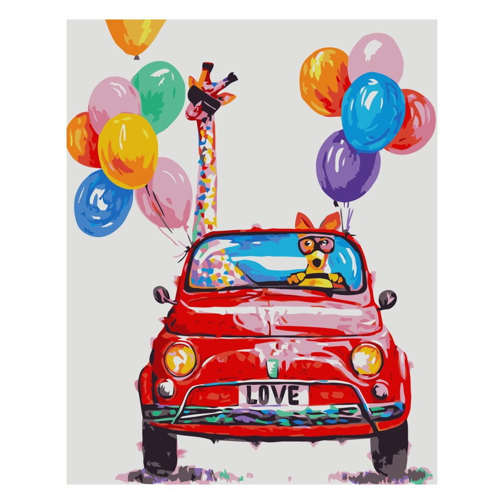 Картина по номерам Strateg Друзі на червоній машині 30х40 см (SV-0068) - зображення 1