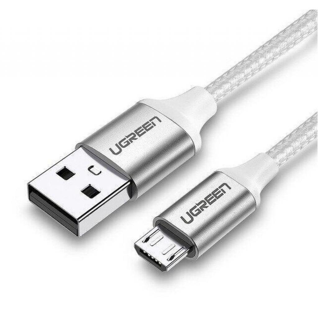 Дата кабель USB 2.0 AM to Micro 5P 1.0m US290 Aluminum Braid White Ugreen (60151) - зображення 2
