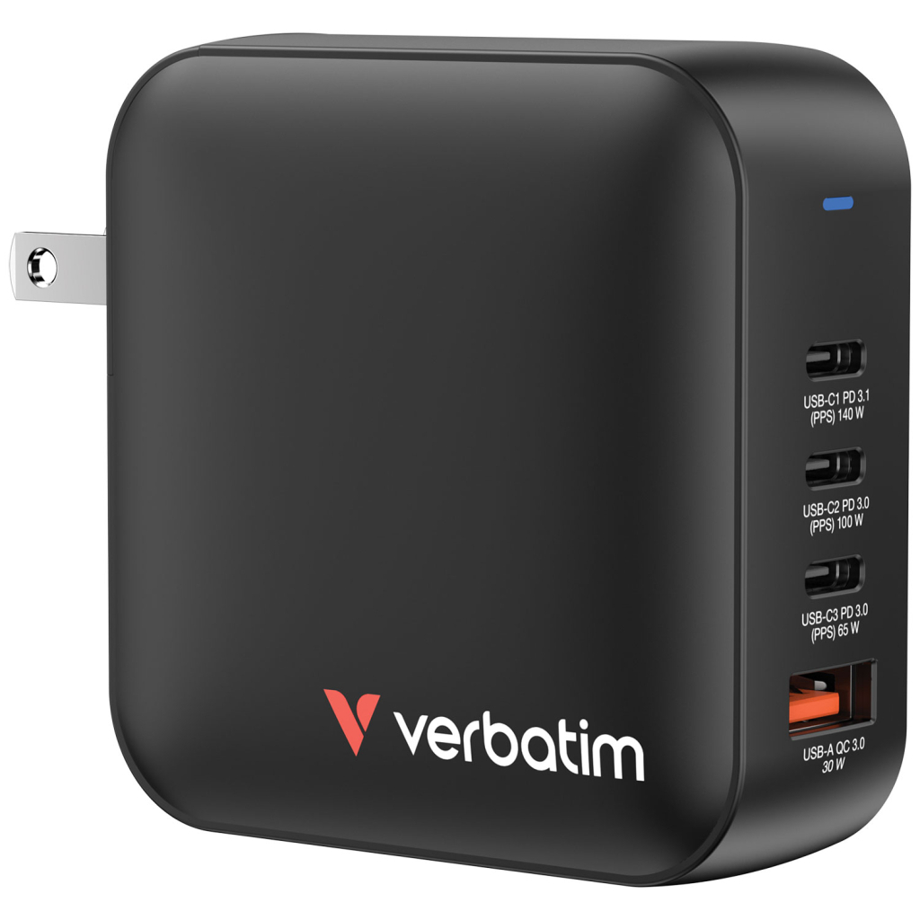 Зарядний пристрій Verbatim MiniGaN 165 W 4 ports (3xUSB-C/1xUSB-A) (32216) - зображення 1