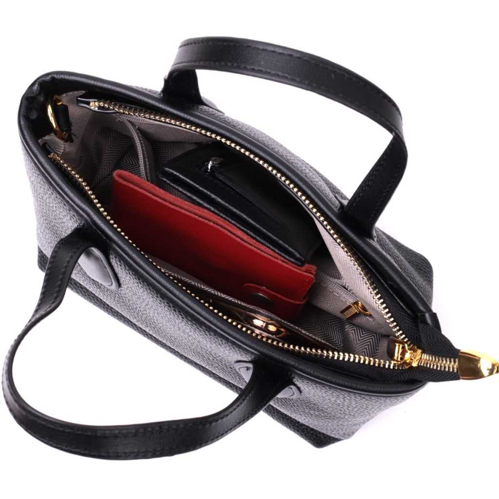 Сумка Vintage Містка з двома ручками з натуральної шкіри Чорна (22286) - зображення 5