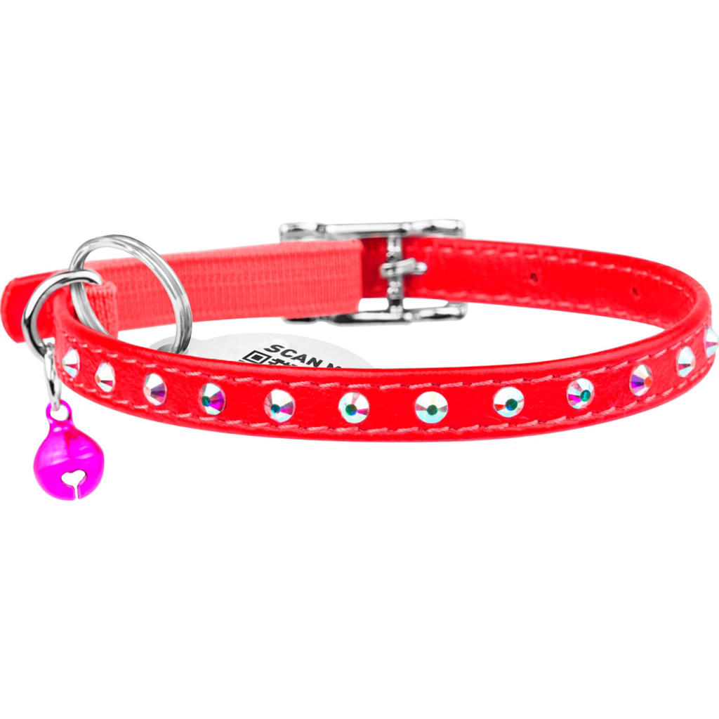 Нашийник для тварин WAUDOG GLAMOUR з резинкою і стразами для кішок (червоний) (32543) - зображення 2