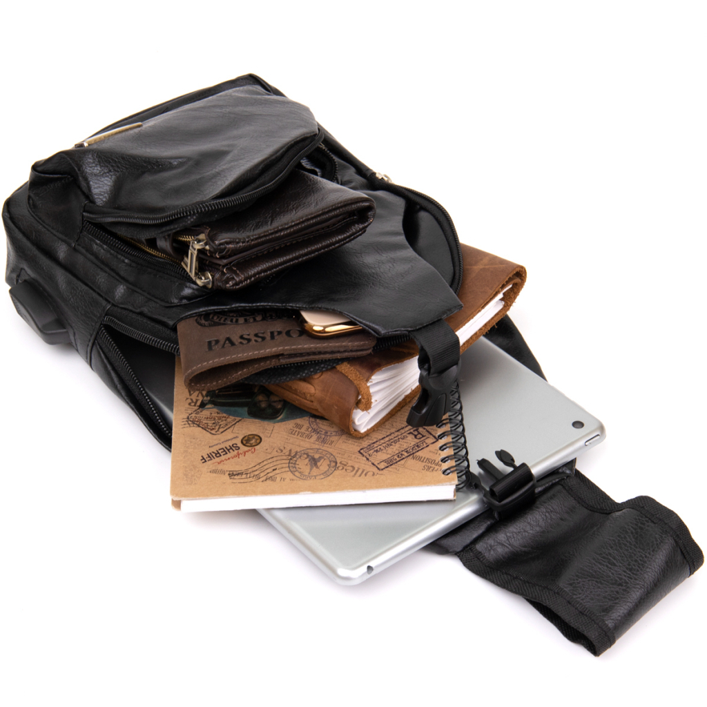 Сумка Vintage Крос боді з емблемою зі шкірозамінника Чорна (20568) - зображення 6