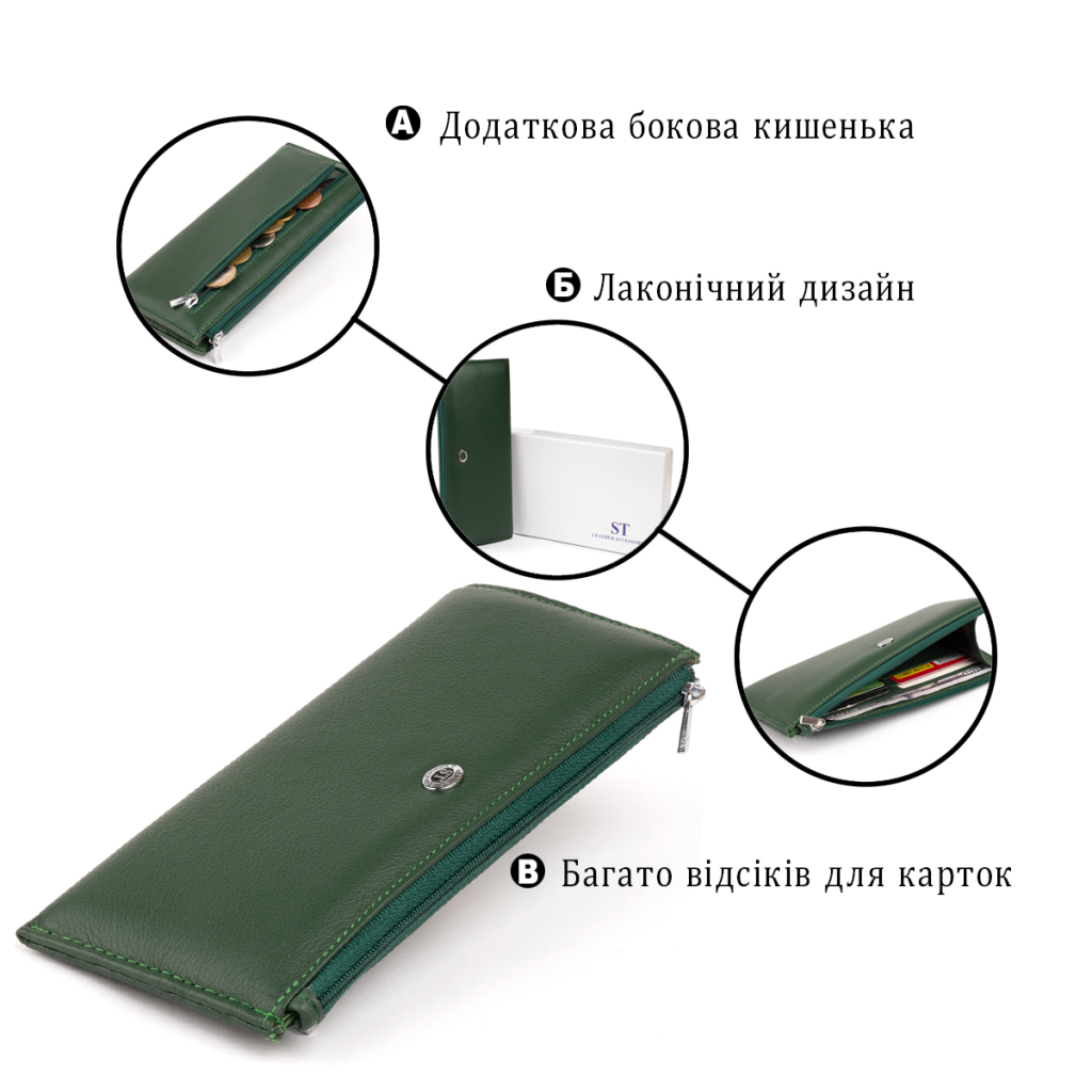 Гаманець ST Leather Зі шкіри унісекс Зелений (19328) - зображення 4