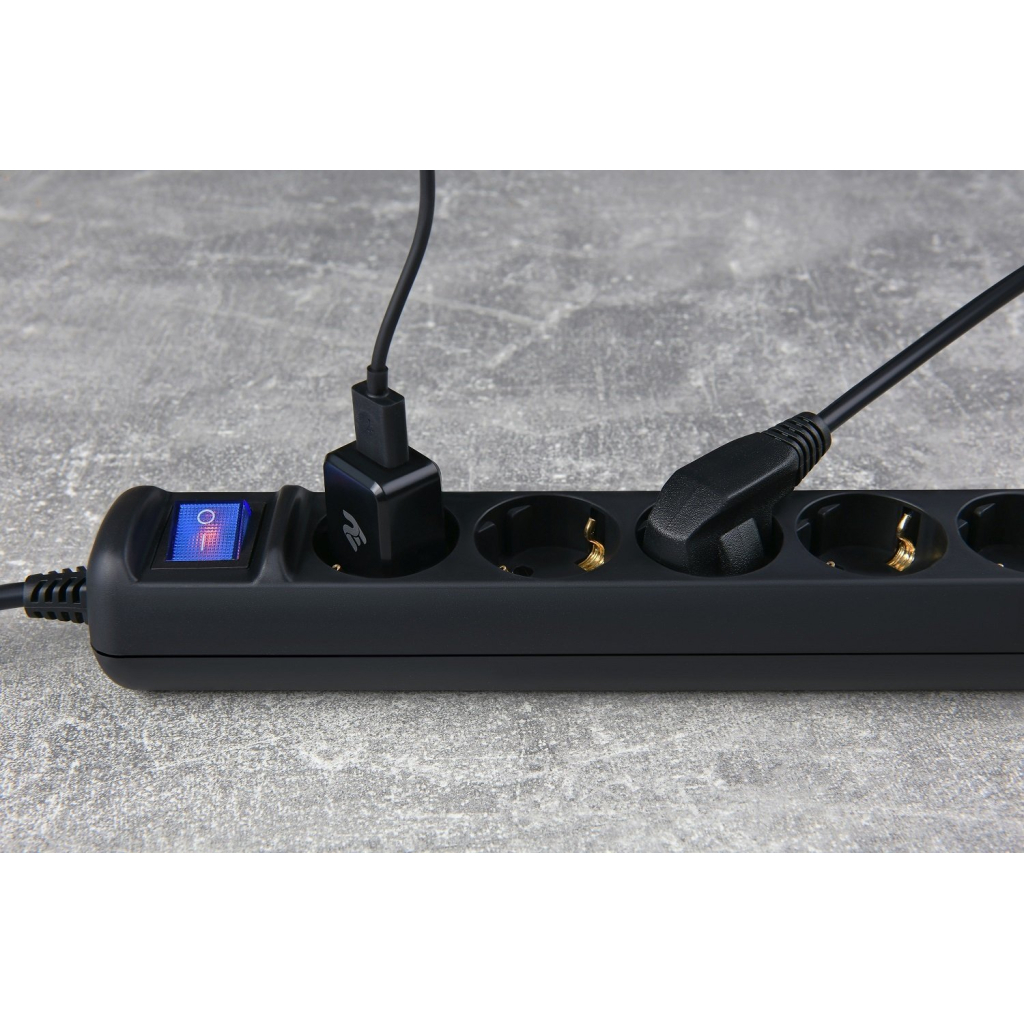 Мережевий подовжувач 2E 5XSchuko з вимикачем, 5м, black (2E-U05ES15M5BK) - зображення 7