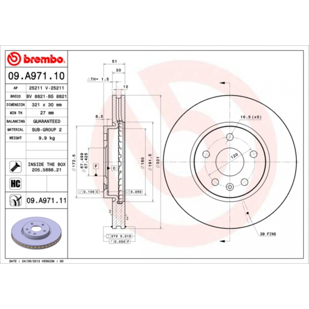 Гальмівний диск Brembo 09.A971.11 - зображення 1