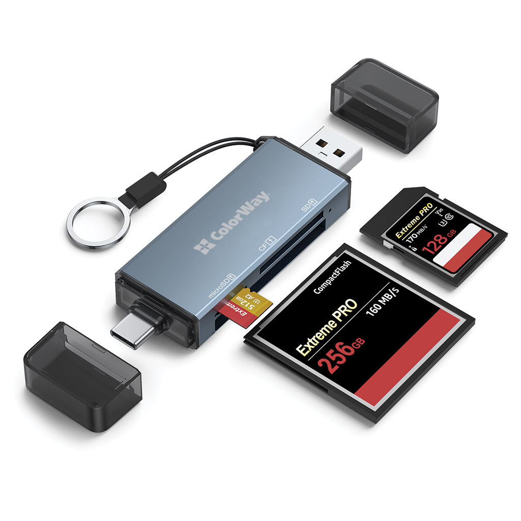 Зчитувач флеш-карт ColorWay USB 2.0/USB-C to CF/SD/MicroSD (CW-CR-01) - изображение 1