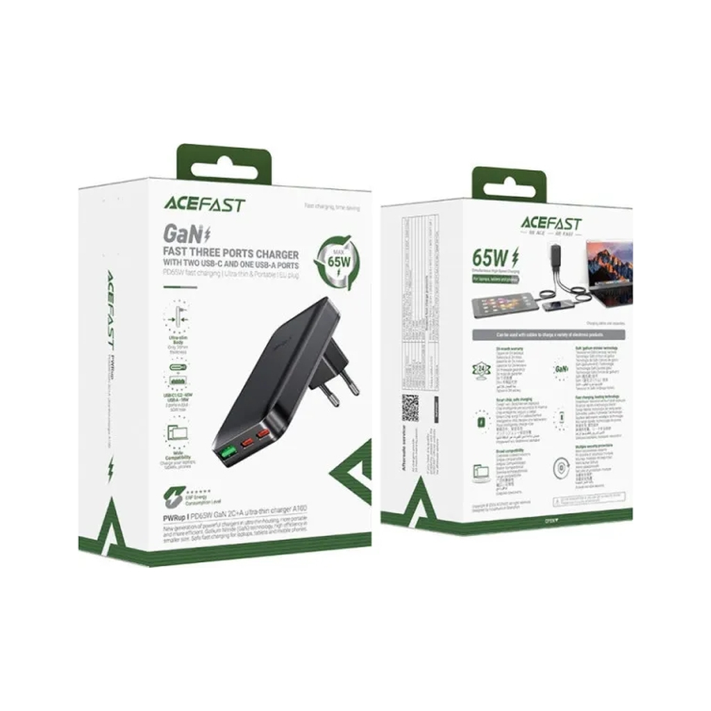 Зарядний пристрій Acefast 3xUSB 65W (2xUSB-C+USB-A) Gan A100 Fast Charger Ultra thin black (6974316283492) - зображення 6