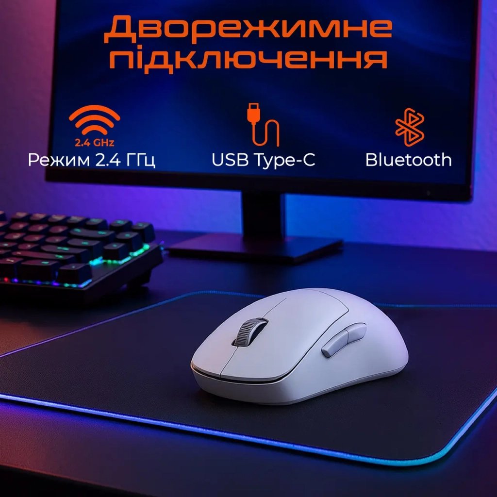 Мишка Meetion GW40 PRO Bluetooth/Wireless/USB White (MT-GW40_PRO-B) - зображення 4