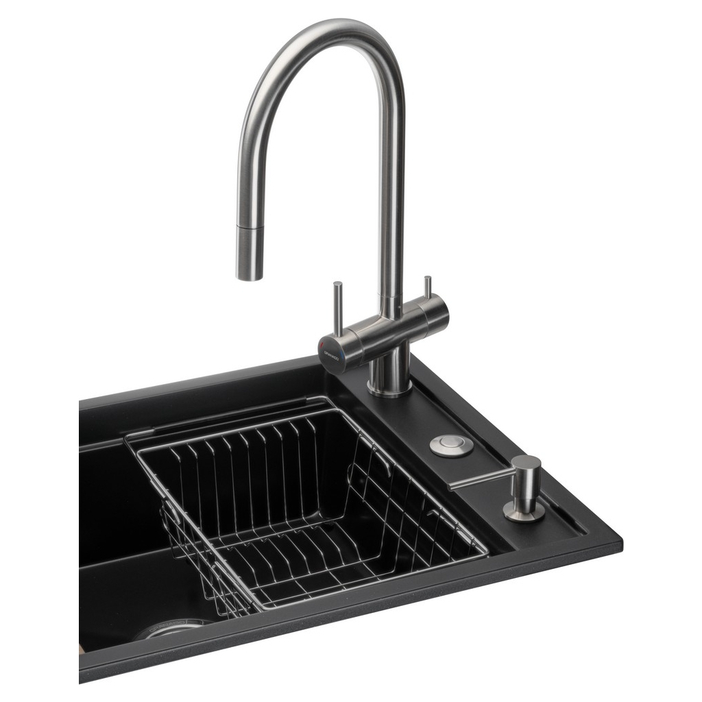 Мийка кухонна GRANADO Royal Artes black shine (+ подрібнювач Algar 1000 + змішувач Ferrol inox + дозатор Redondo inox (ksg1301) - зображення 2