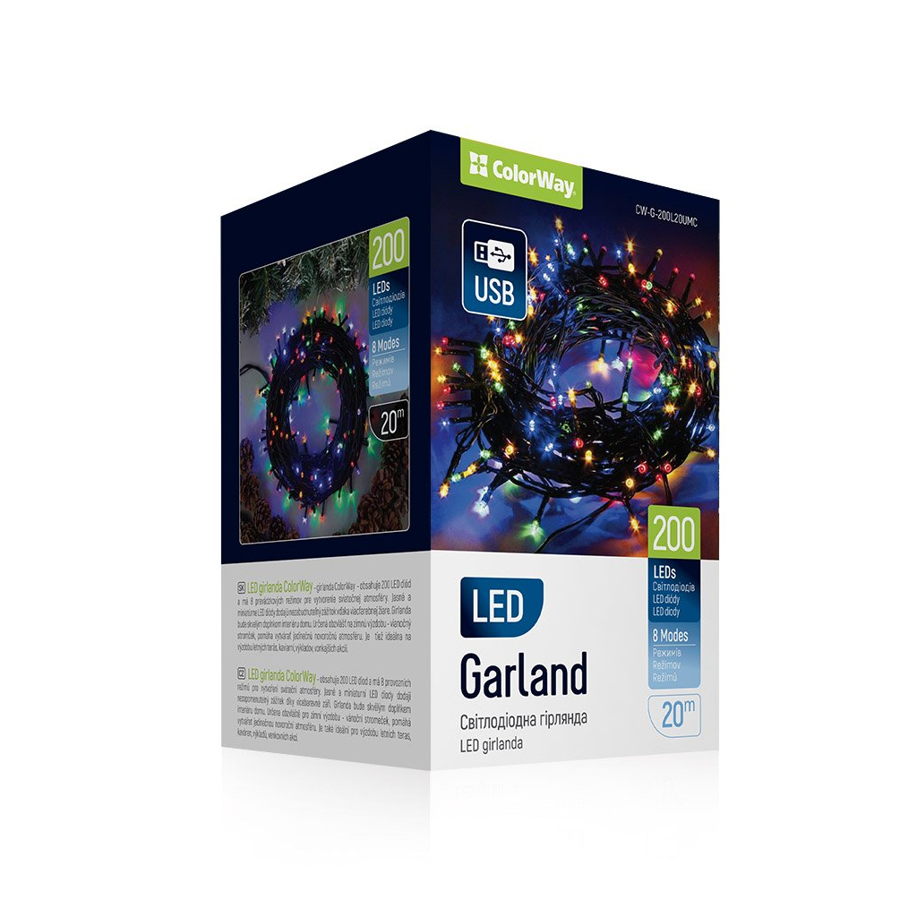 Гірлянда ColorWay LED 200 20 м 8 функцій (CW-G-200L20UMC) - зображення 1