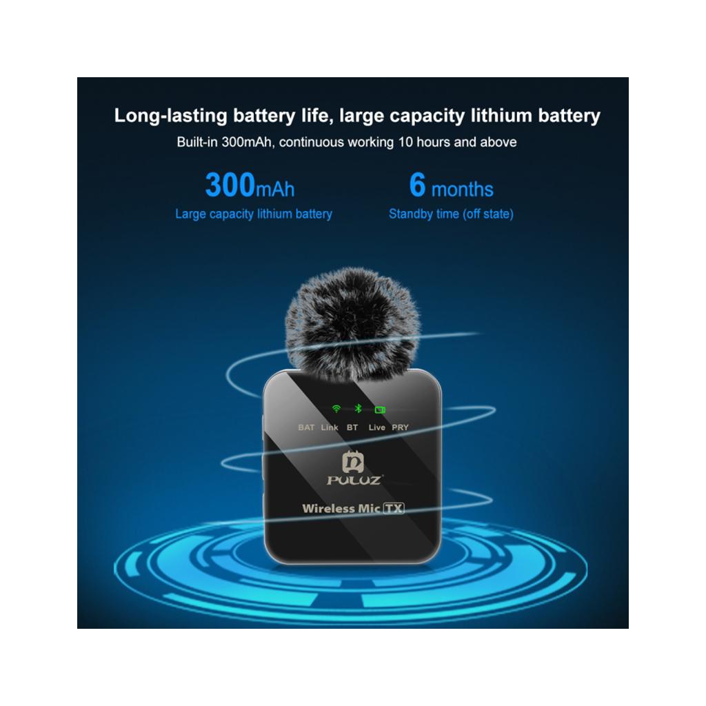 Мікрофон Puluz PULUZ 2 TX + 1 RX Wireless black (PU3154B) - зображення 5