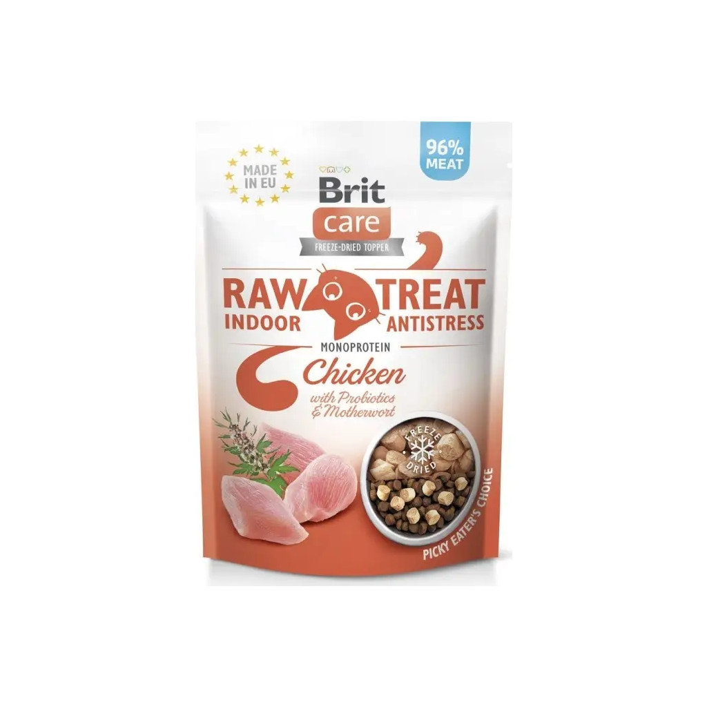 Ласощі для котів Brit Care Raw Treat Indoor & Antistress Freeze-dried 40 г - курка (8595602569557) - зображення 1