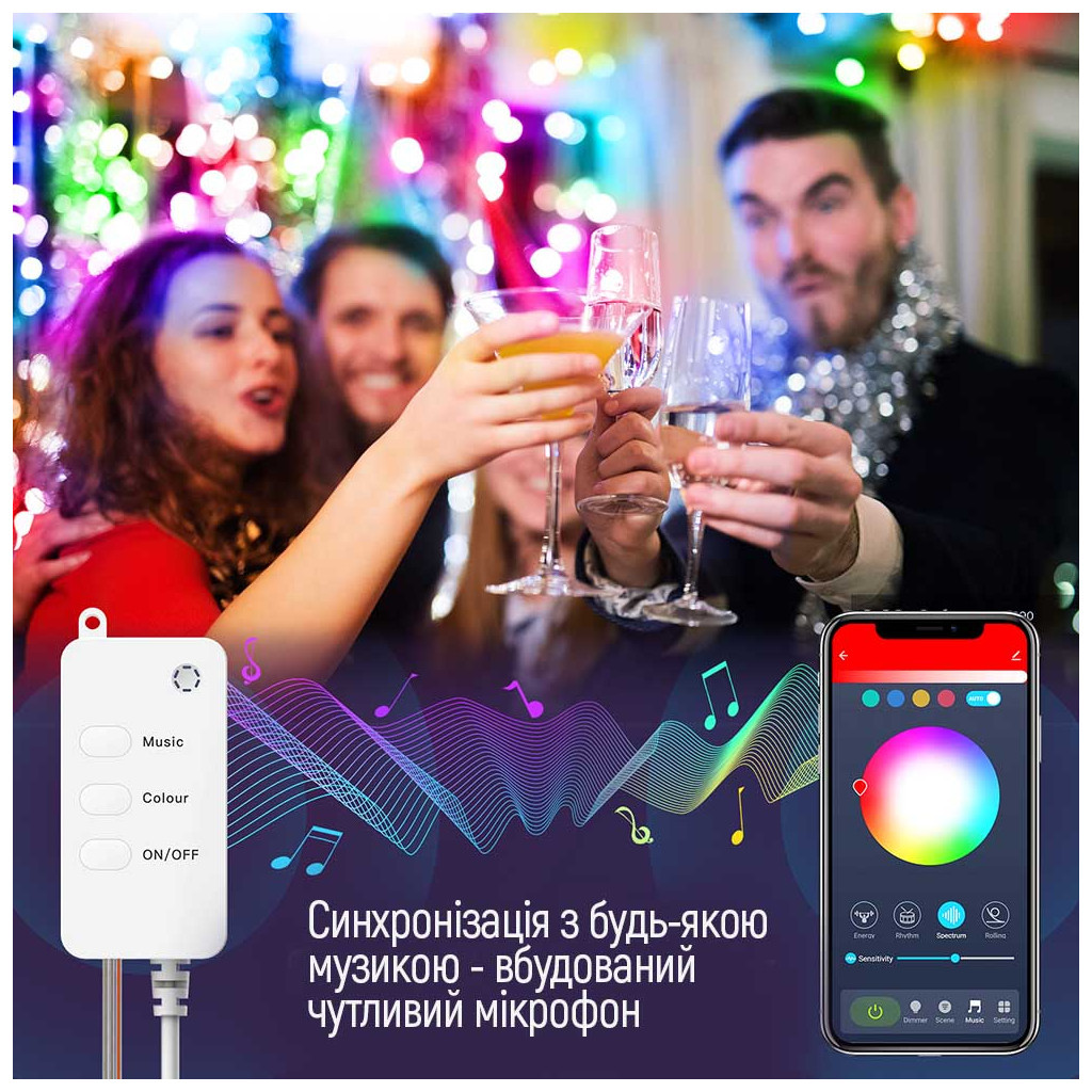 Гірлянда ColorWay Smart LED RGB WiFi+Bluetooth 10M 60LED IP65 (CW-GS-60L10UMC) - зображення 10