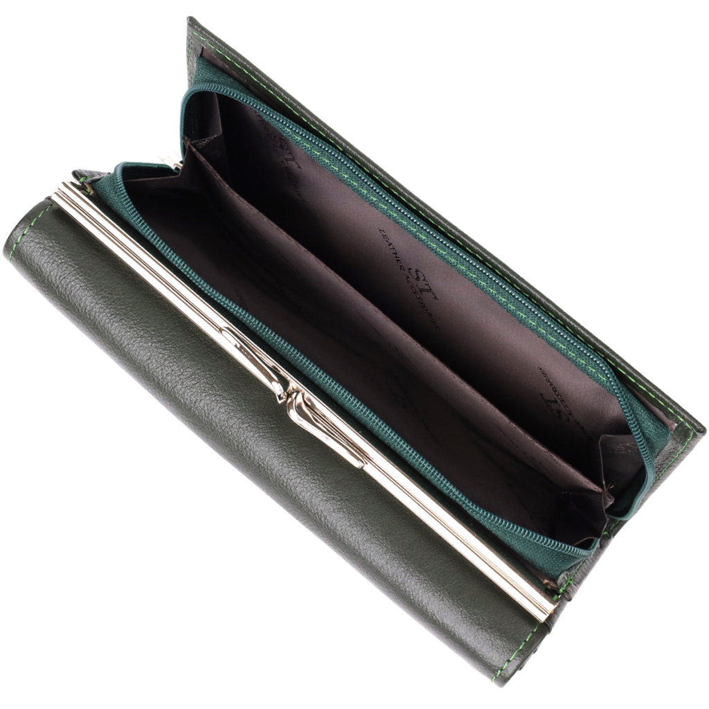 Гаманець ST Leather З натуральної шкіри Зелений (23115) - зображення 8