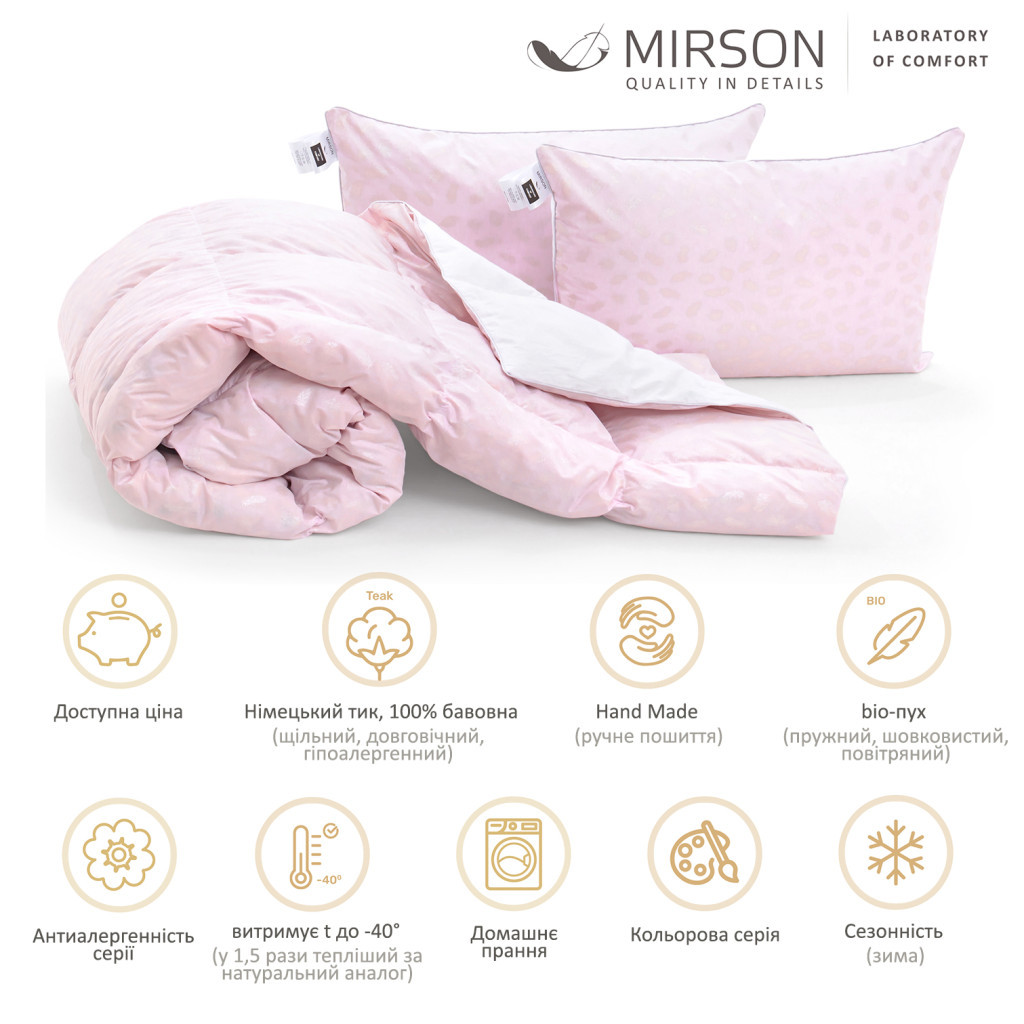 Ковдра MirSon Набір №2151 Bio-Pink Зима 50% пух 172х205 + подушки (2200003024883) - зображення 2