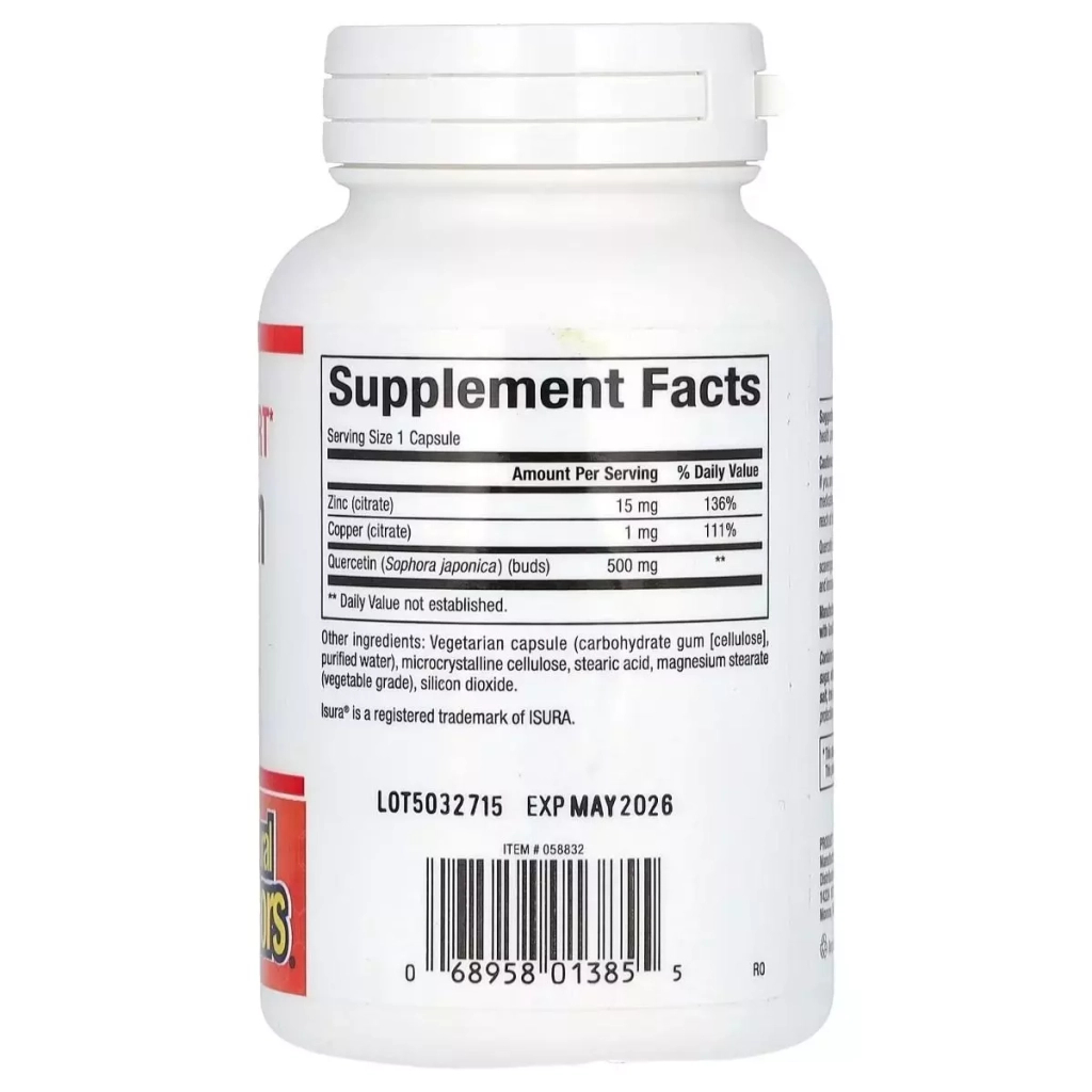 Вітамінно-мінеральний комплекс Natural Factors Кверцитин з цинком та міддю, 500 мг, Quercetin with Zinc & Copper, 60 вег (NFS01385) - зображення 2