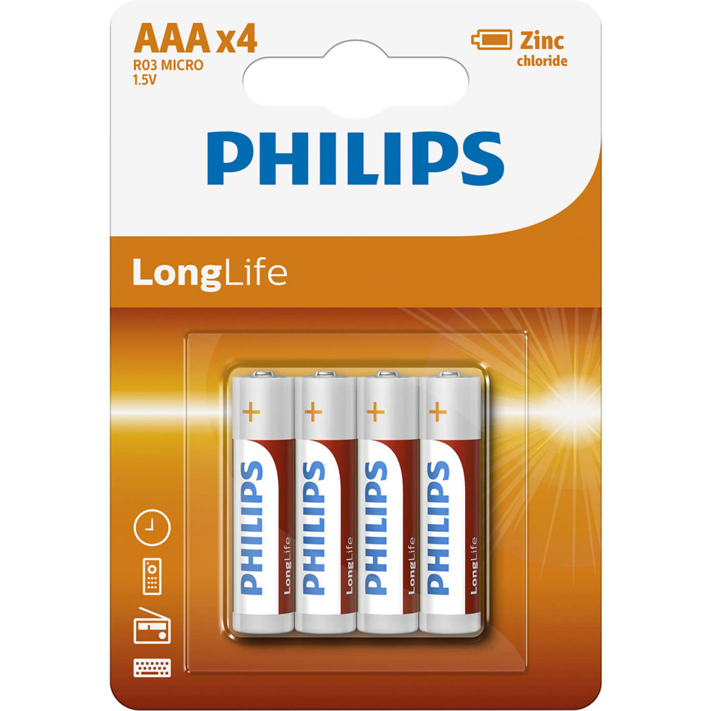 Батарейка Philips AAA R03 LongLife Zinc Carbon * 4 (R03L4B/10) - зображення 2