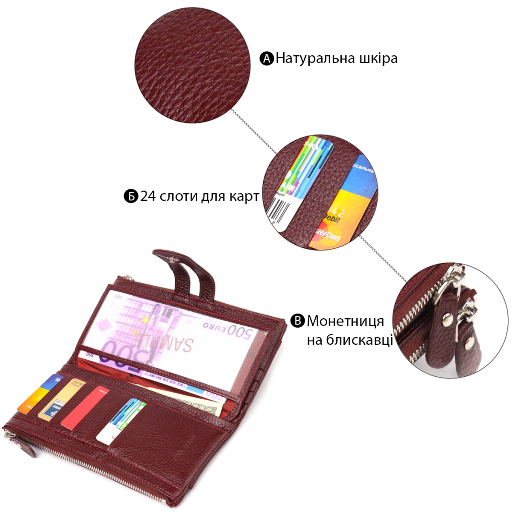 Гаманець Canpellini З натуральної шкіри Бордовий (21636) - зображення 4