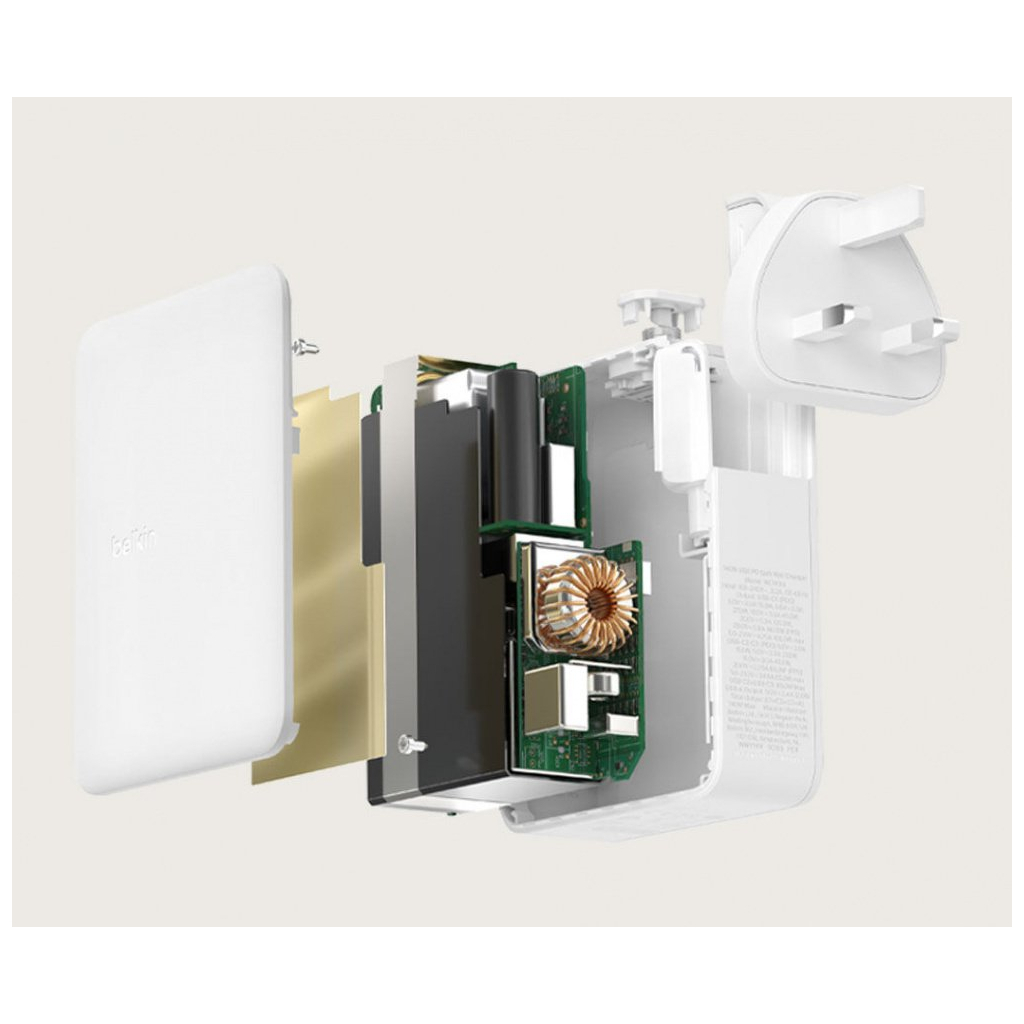 Зарядний пристрій Belkin 140W 3хUSB-С GAN PD PPS USB-A White (WCH014BTWH) - изображение 5