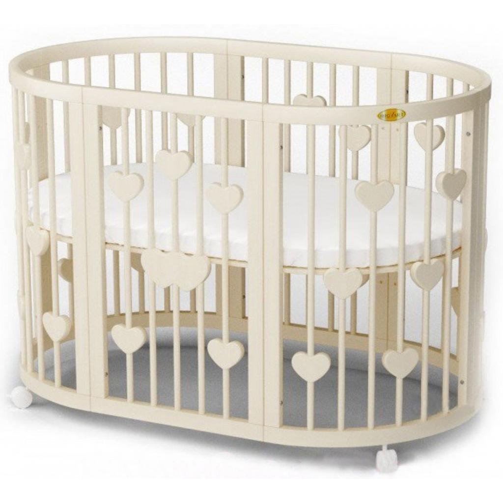 Ліжечко Ingvart SMART BED OVAL з сердечками сл. кістка (2341015) - зображення 1