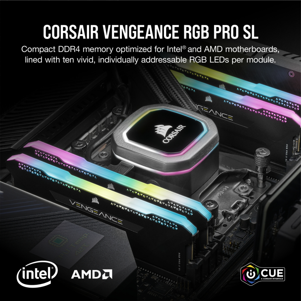 Модуль пам'яті для комп'ютера DDR4 32GB (2x16GB) 3600 MHz Vengeance RGB PRO SL Black Corsair (CMH32GX4M2D3600C18) - зображення 2