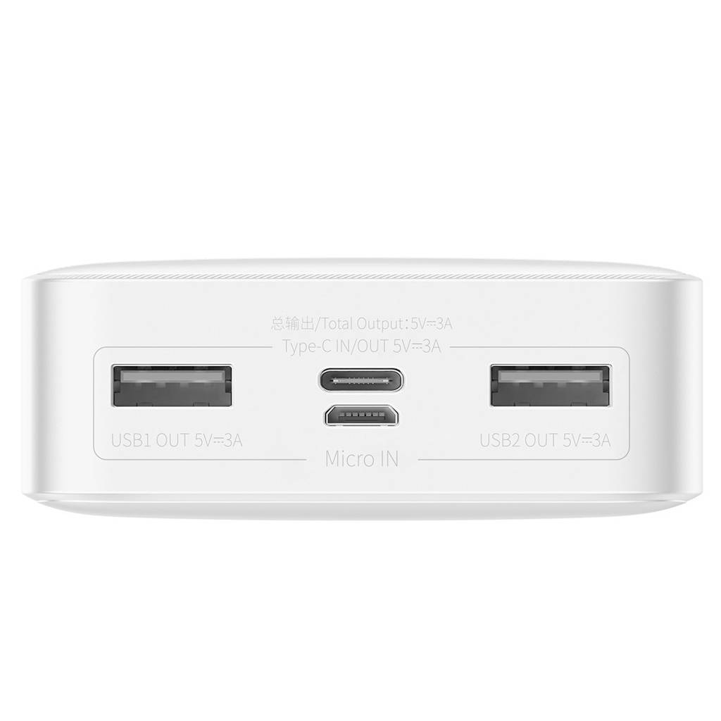 Батарея універсальна Baseus Bipow 20000mAh, 15W, USB-C/3A, 2*USB-A/3A(max.), +cable, white (PPBD050102) - изображение 3