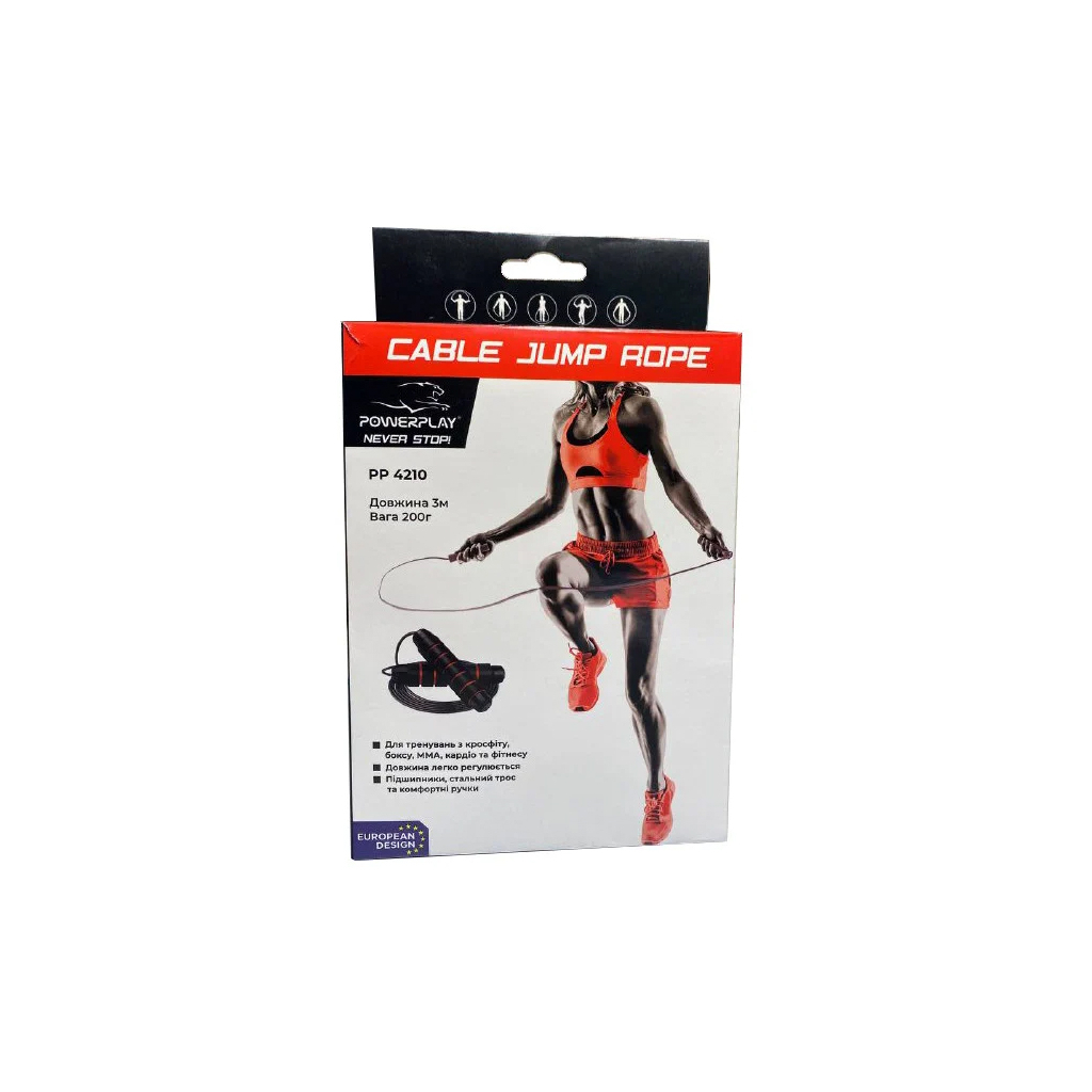 Скакалка PowerPlay 4210 швидкісна Чорна (PP_4210_Black/Red) - изображение 5