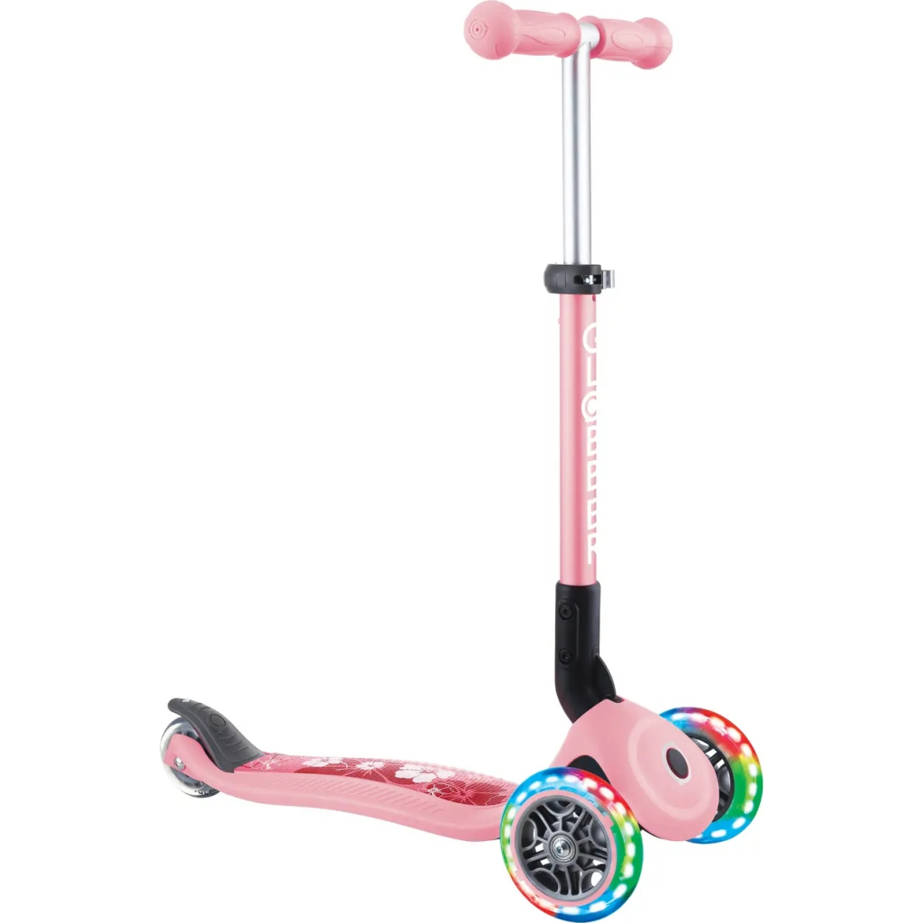 Самокат Globber Junior Foldable Lights до 50 кг 2+ Пастельно-рожевий з квітами (433-210) - зображення 1