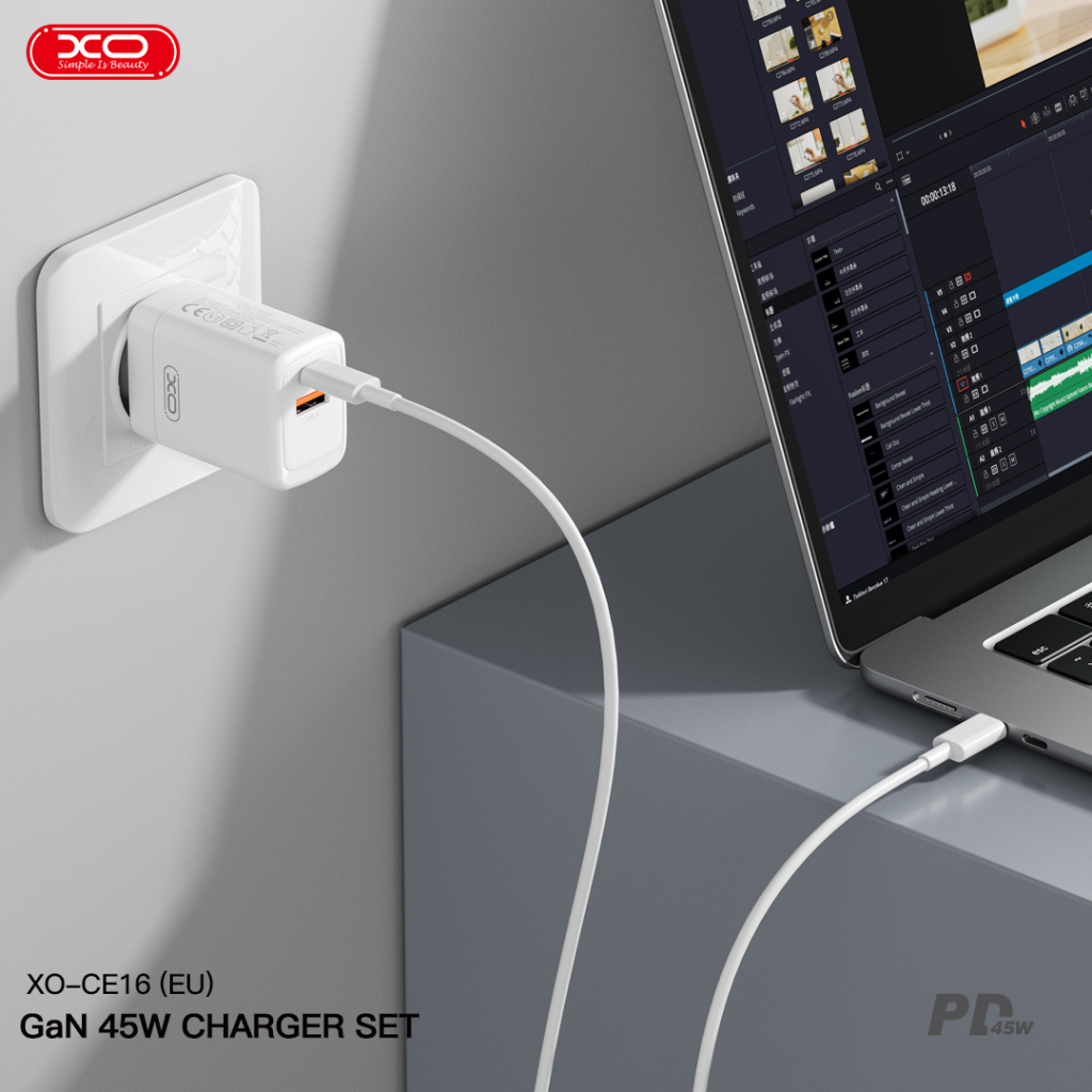 Зарядний пристрій XO CE16 67.5W USB-C PD45W + USB-A QC 22.5W White (CE16_White) - зображення 3